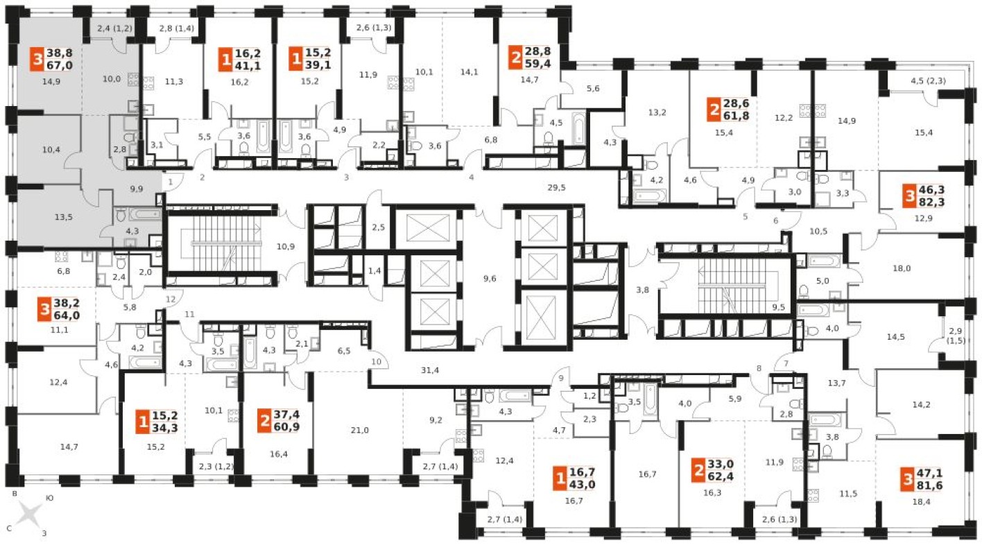 План этажа — Кладовая на этаже, 1.3 м²