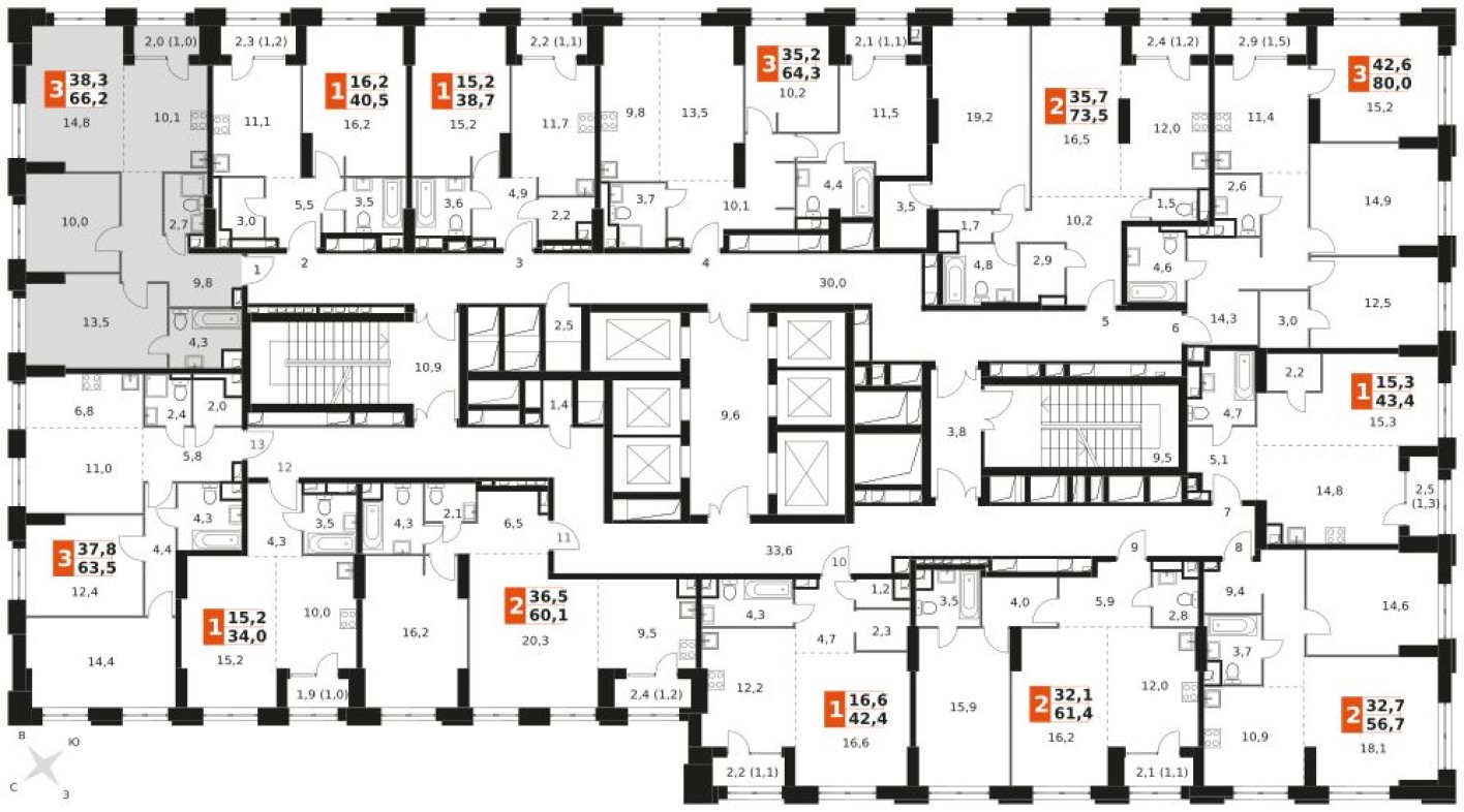 План этажа — Кладовая на этаже, 1.3 м²