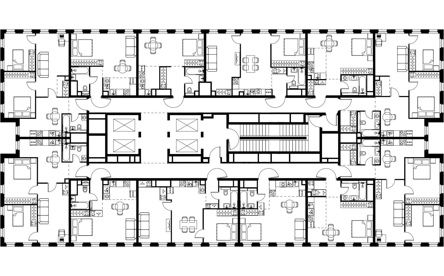План этажа — 1к. квартира, 34.5 м²