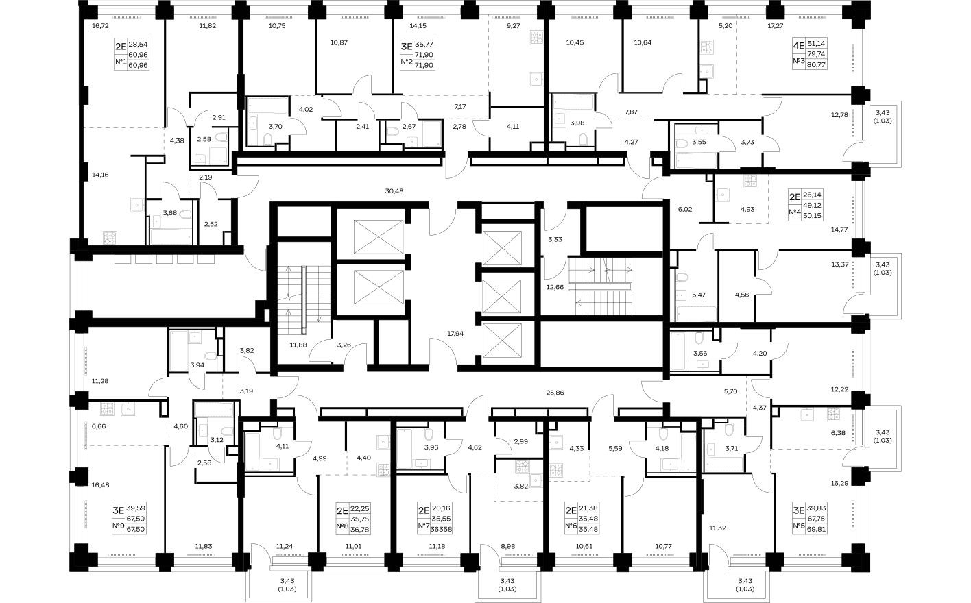 План этажа — 1к. квартира, 35.5 м²