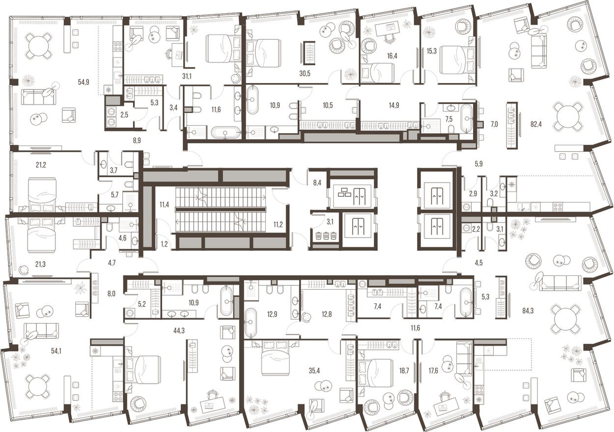 План этажа — 4к. квартира, 207.4 м²