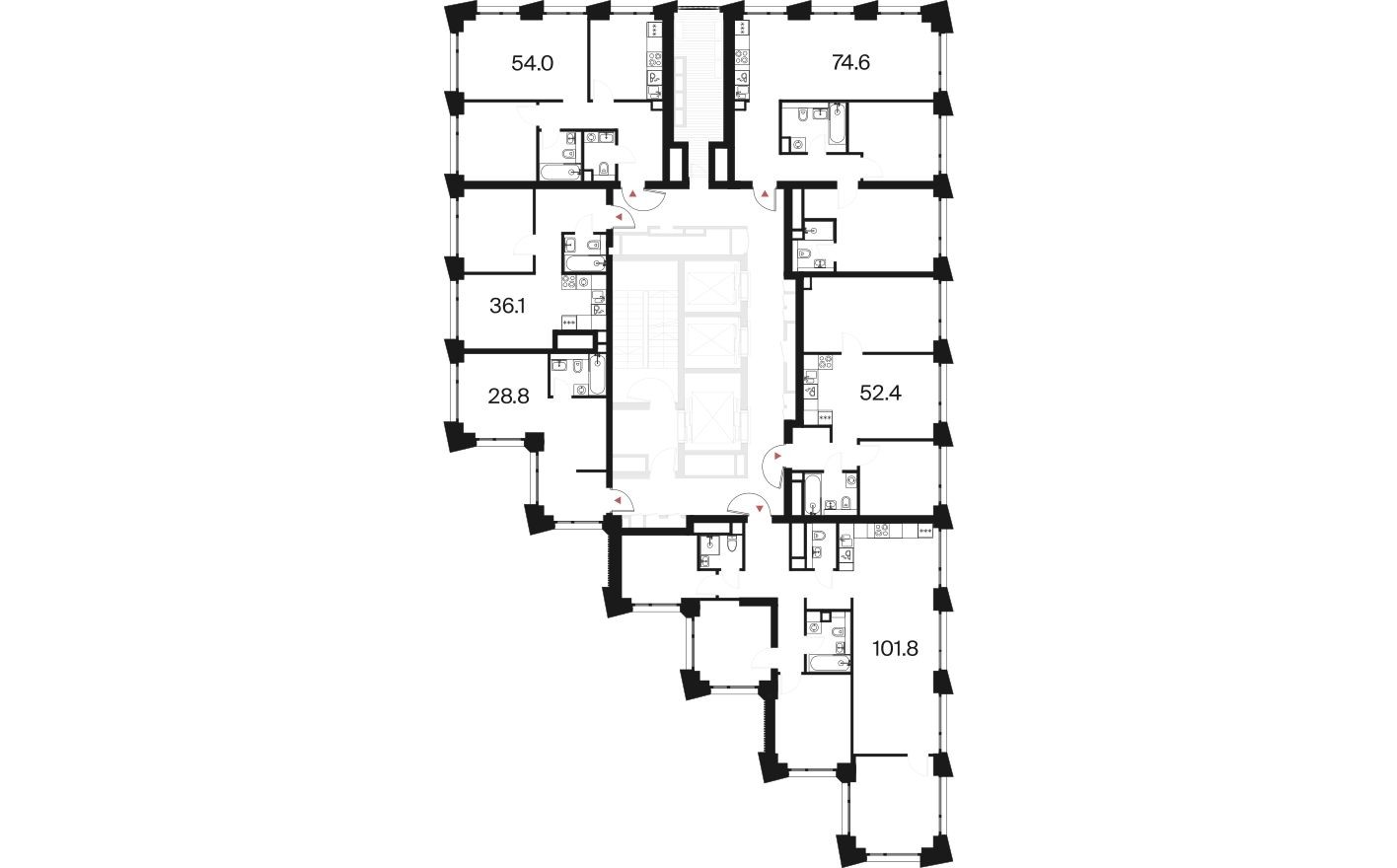 План этажа — 1к. квартира, 28.8 м²