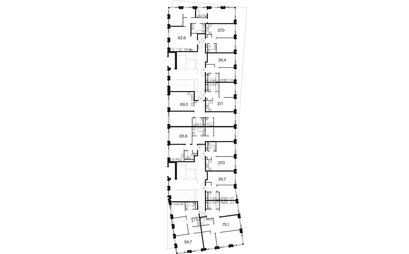 План этажа — 1к. квартира, 36.7 м²