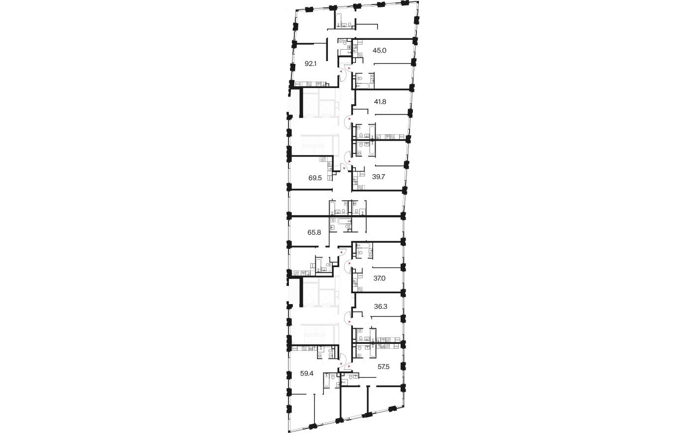 План этажа — 1к. квартира, 36.3 м²