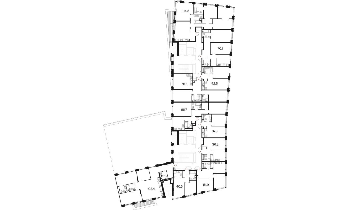 План этажа — 1к. квартира, 36.3 м²