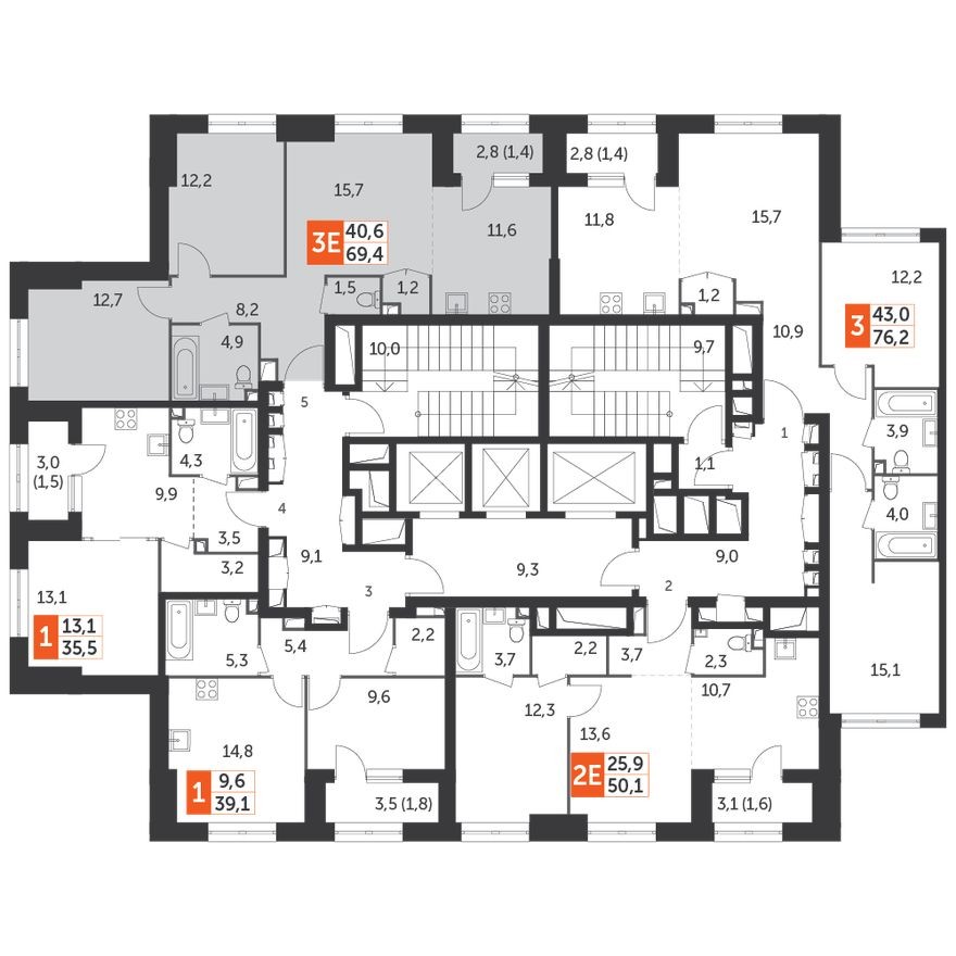 План этажа — 3е квартира, 69.4 м²