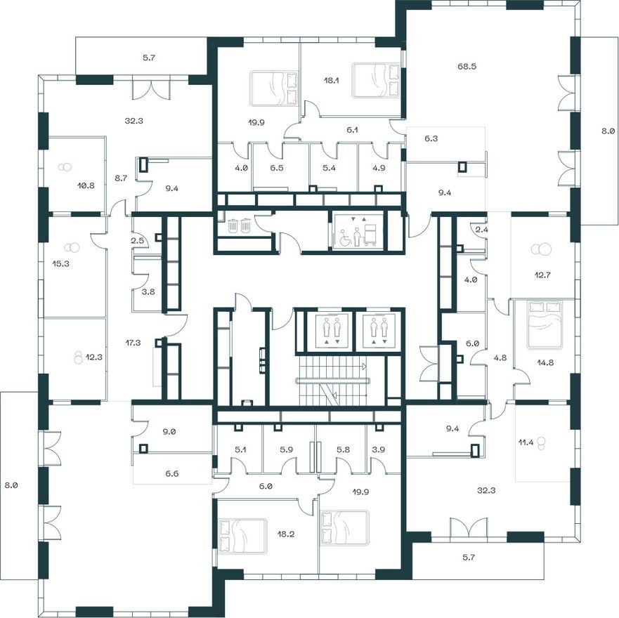План этажа — 4к. квартира, 268.4 м²