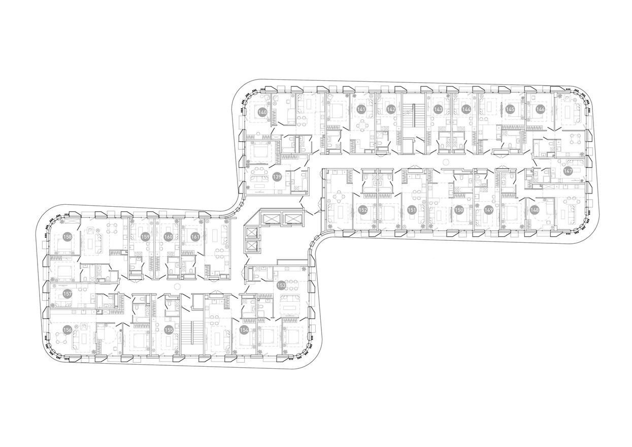 План этажа — 1к. квартира, 43.5 м²