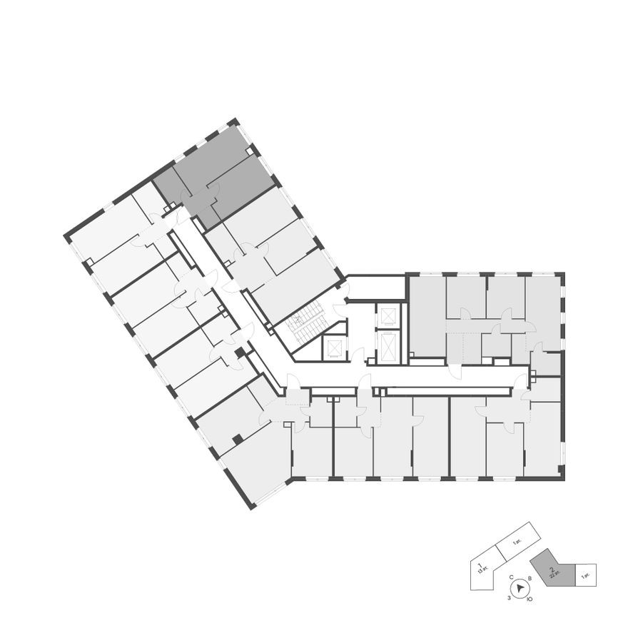План этажа — 1к. квартира, 41.3 м²