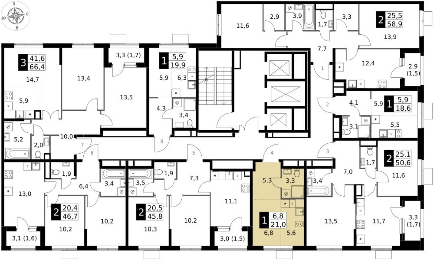План этажа — Студия-квартира, 21.0 м²
