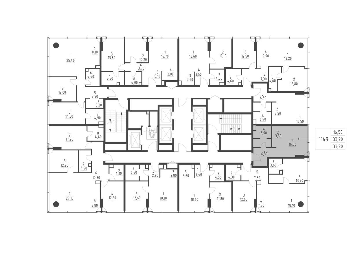 План этажа — Студия-квартира, 33.2 м²