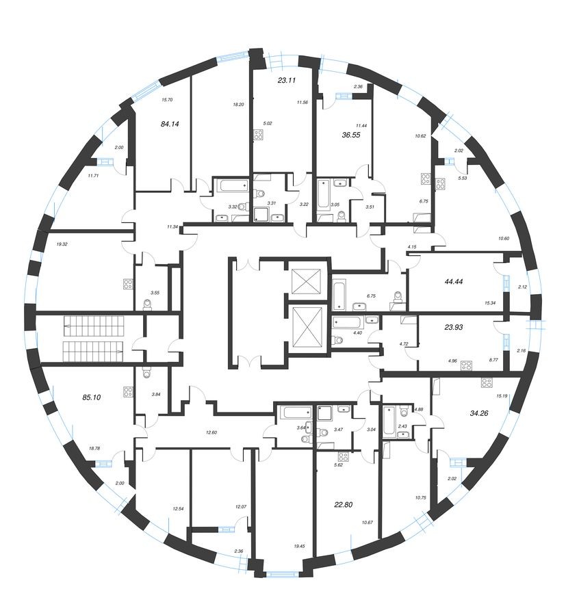 План этажа — 4е квартира, 84.9 м²