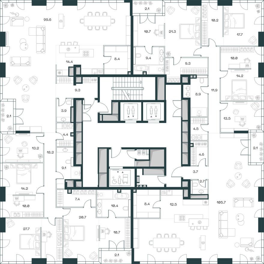 План этажа — 6к. квартира, 276.2 м²