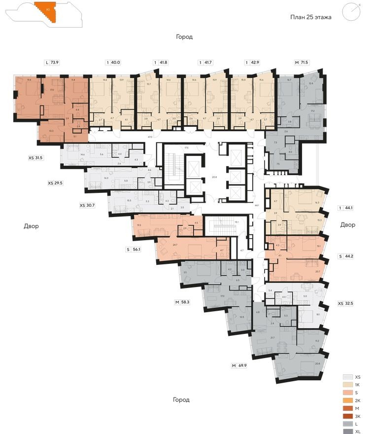 План этажа — Студия-квартира, 29.5 м²