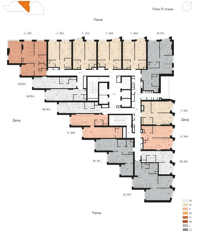 План этажа — Студия-квартира, 29.6 м²