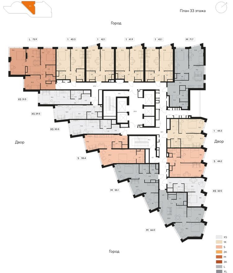 План этажа — Студия-квартира, 29.5 м²