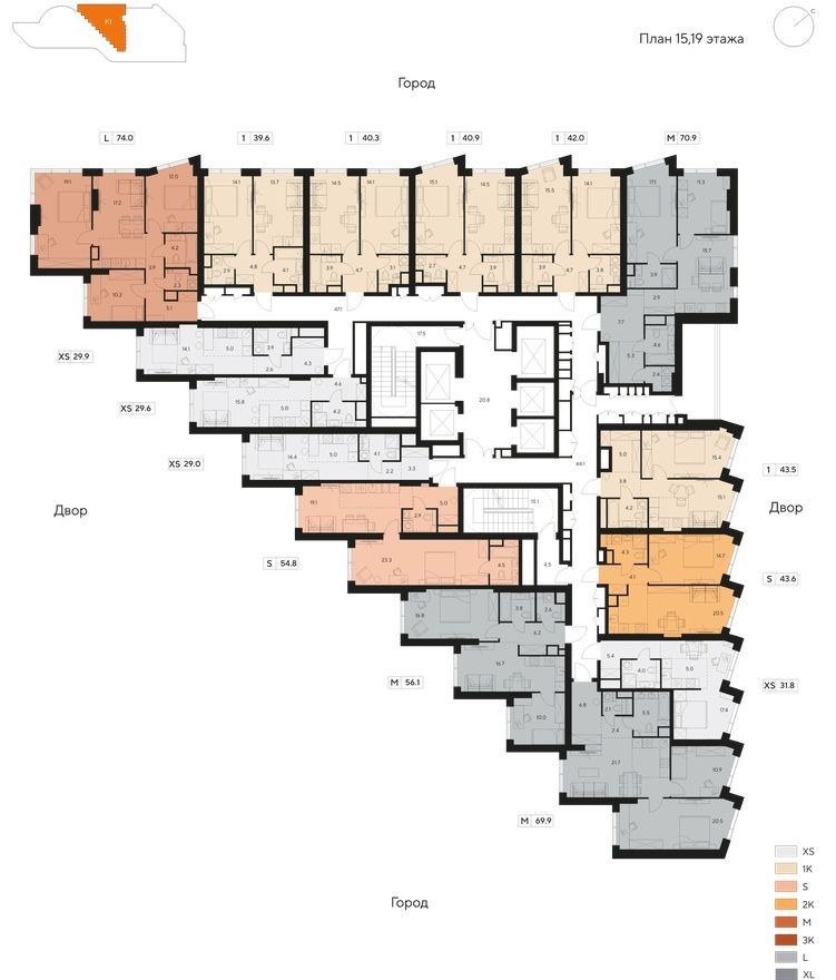 План этажа — Студия-квартира, 29.6 м²