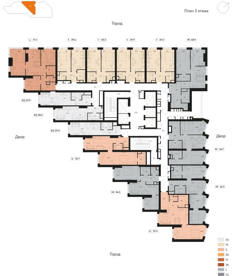 План этажа — Студия-квартира, 29.9 м²