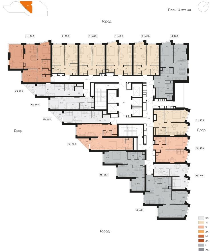 План этажа — Студия-квартира, 33.8 м²