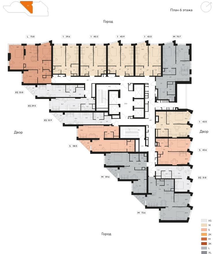 План этажа — Студия-квартира, 33.8 м²