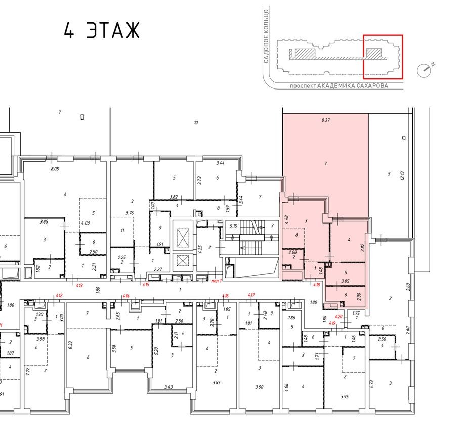 План этажа — 2к. апартаменты, 134.2 м²