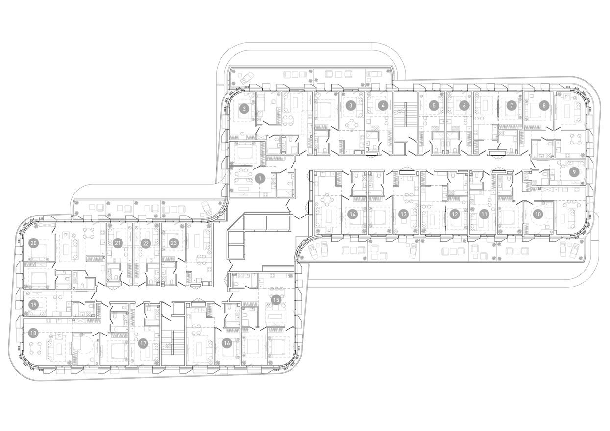 План этажа — 1к. квартира, 43.5 м²
