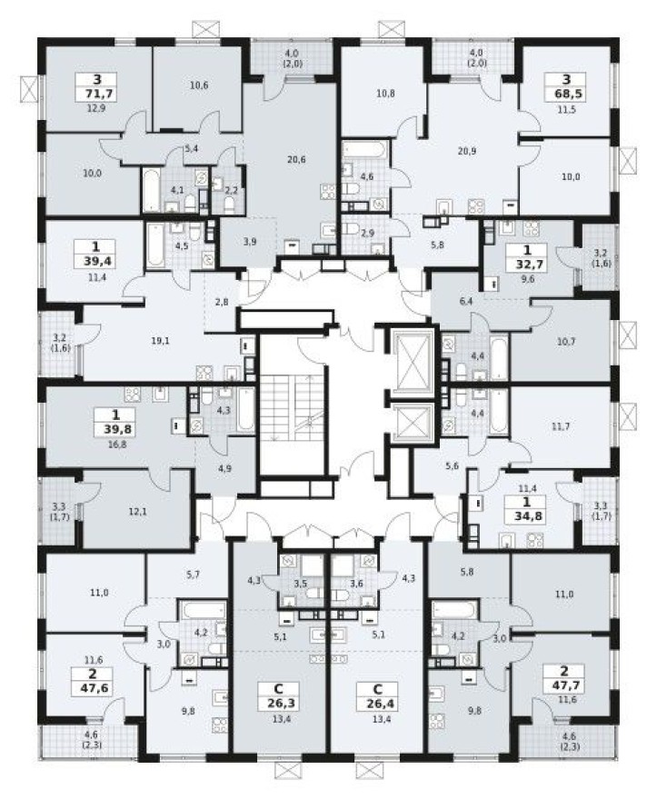 План этажа — Студия-квартира, 26.3 м²