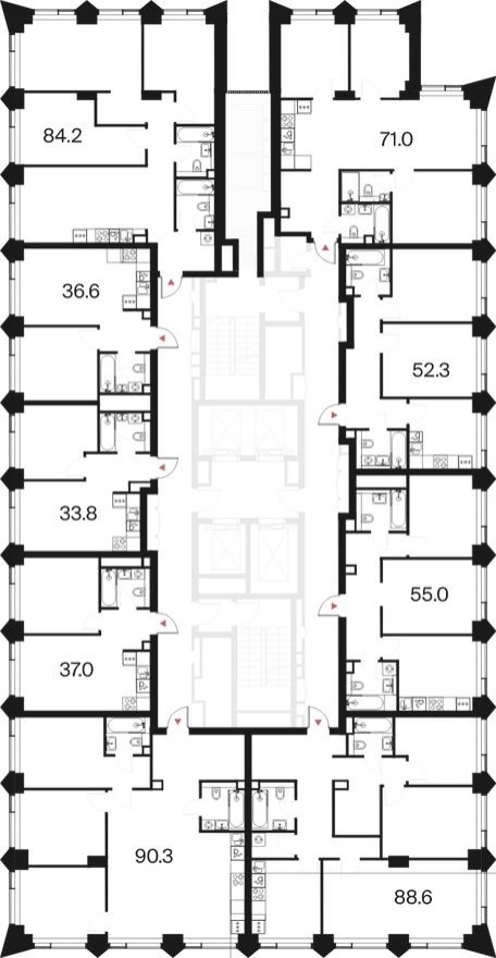 План этажа — 1к. квартира, 36.6 м²