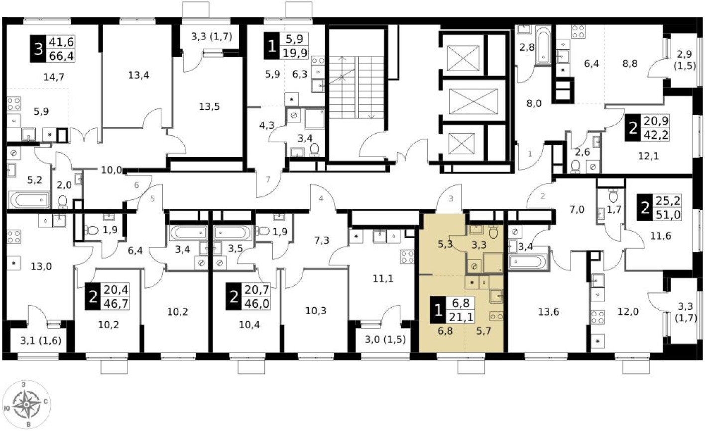 План этажа — Студия-квартира, 21.1 м²