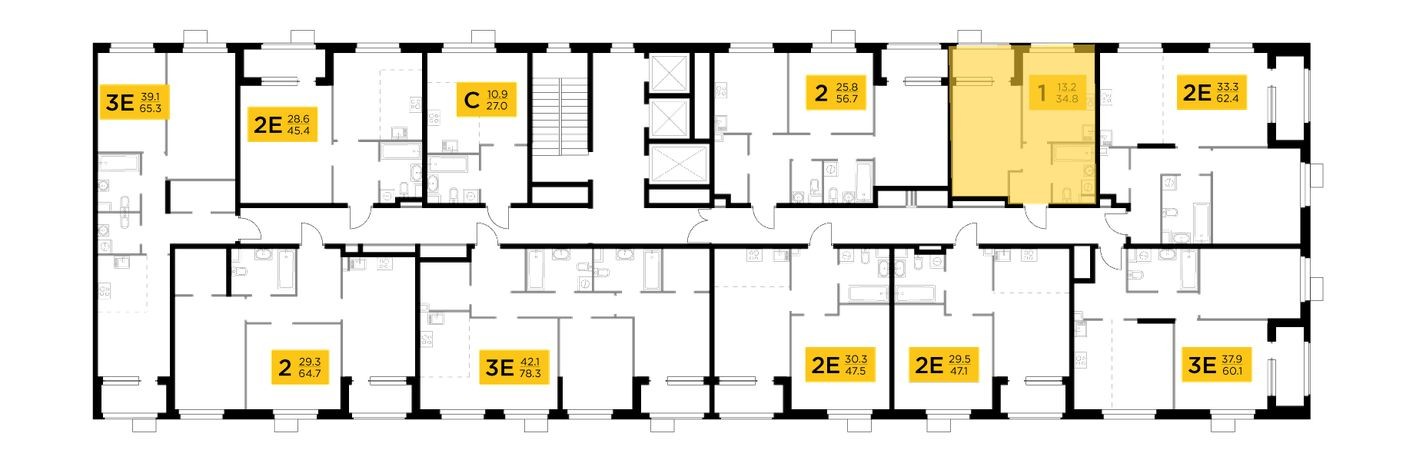 План этажа — 1к. квартира, 33.2 м²