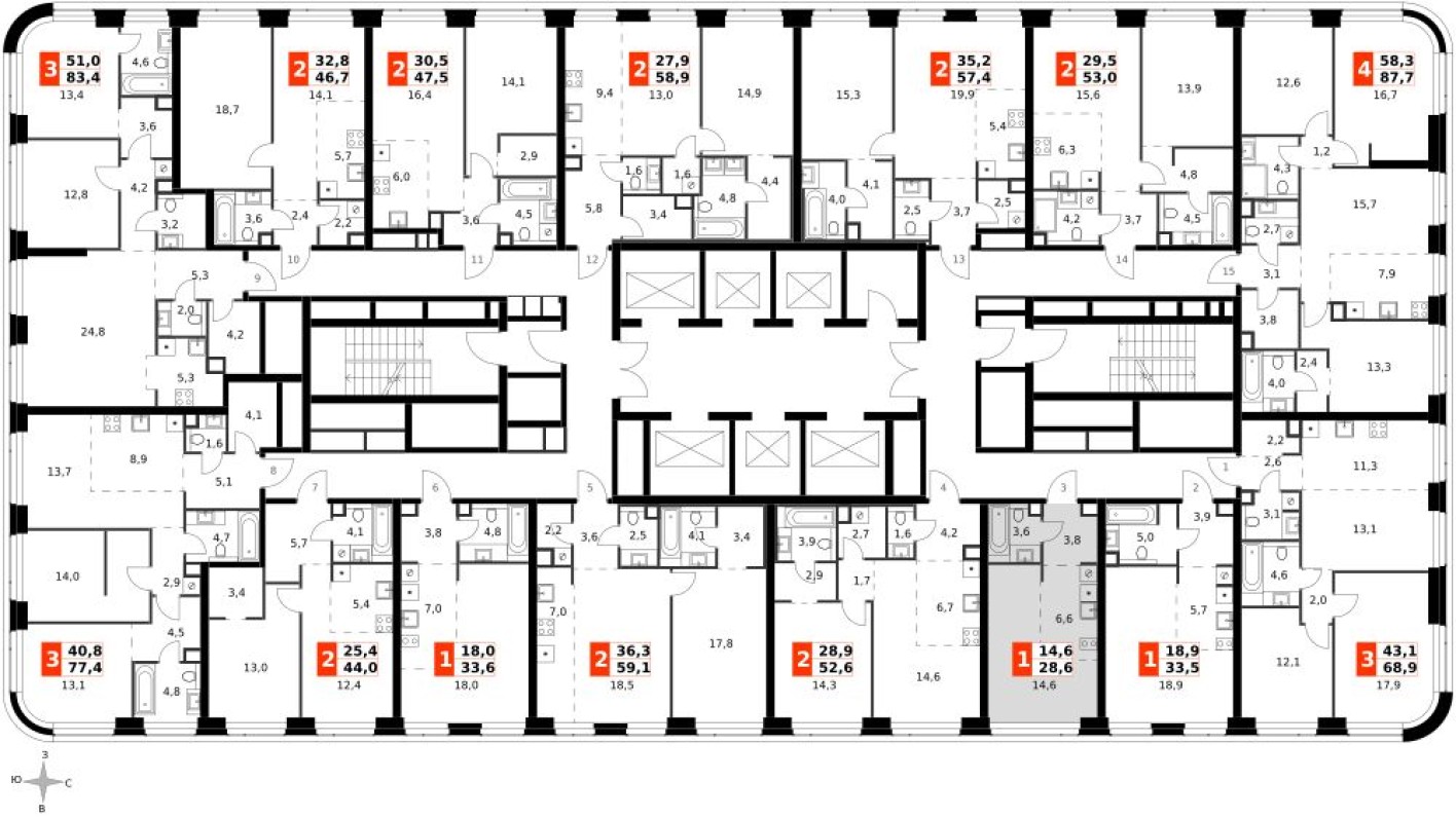 План этажа — Студия-квартира, 28.6 м²