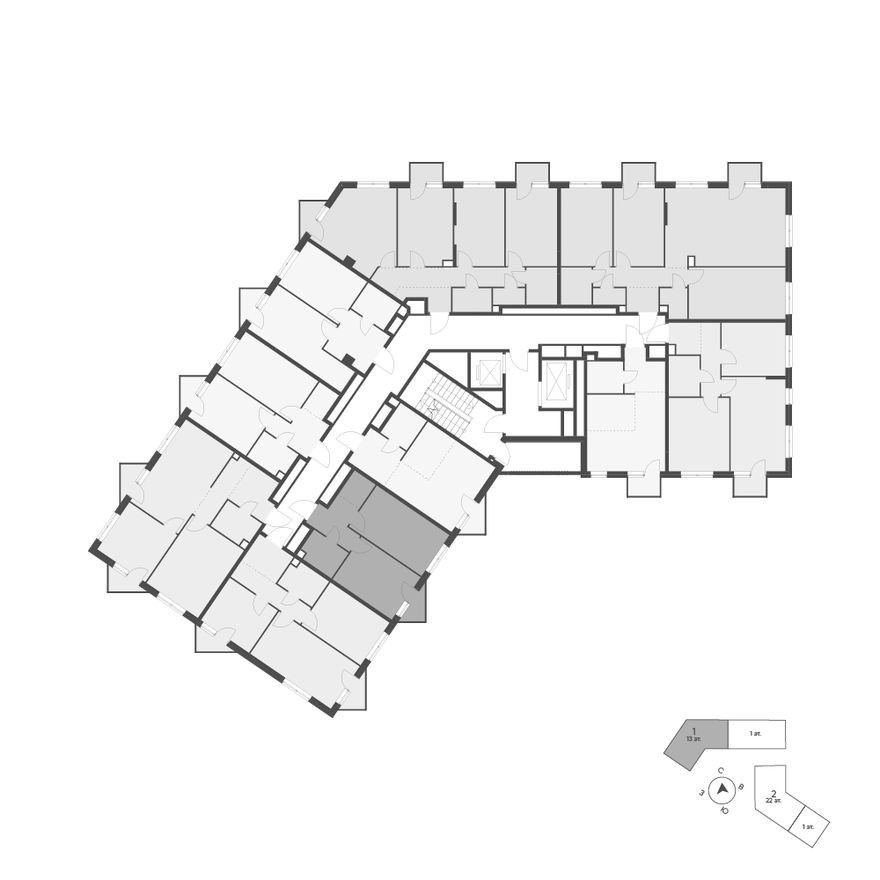 План этажа — 1к. квартира, 38.3 м²