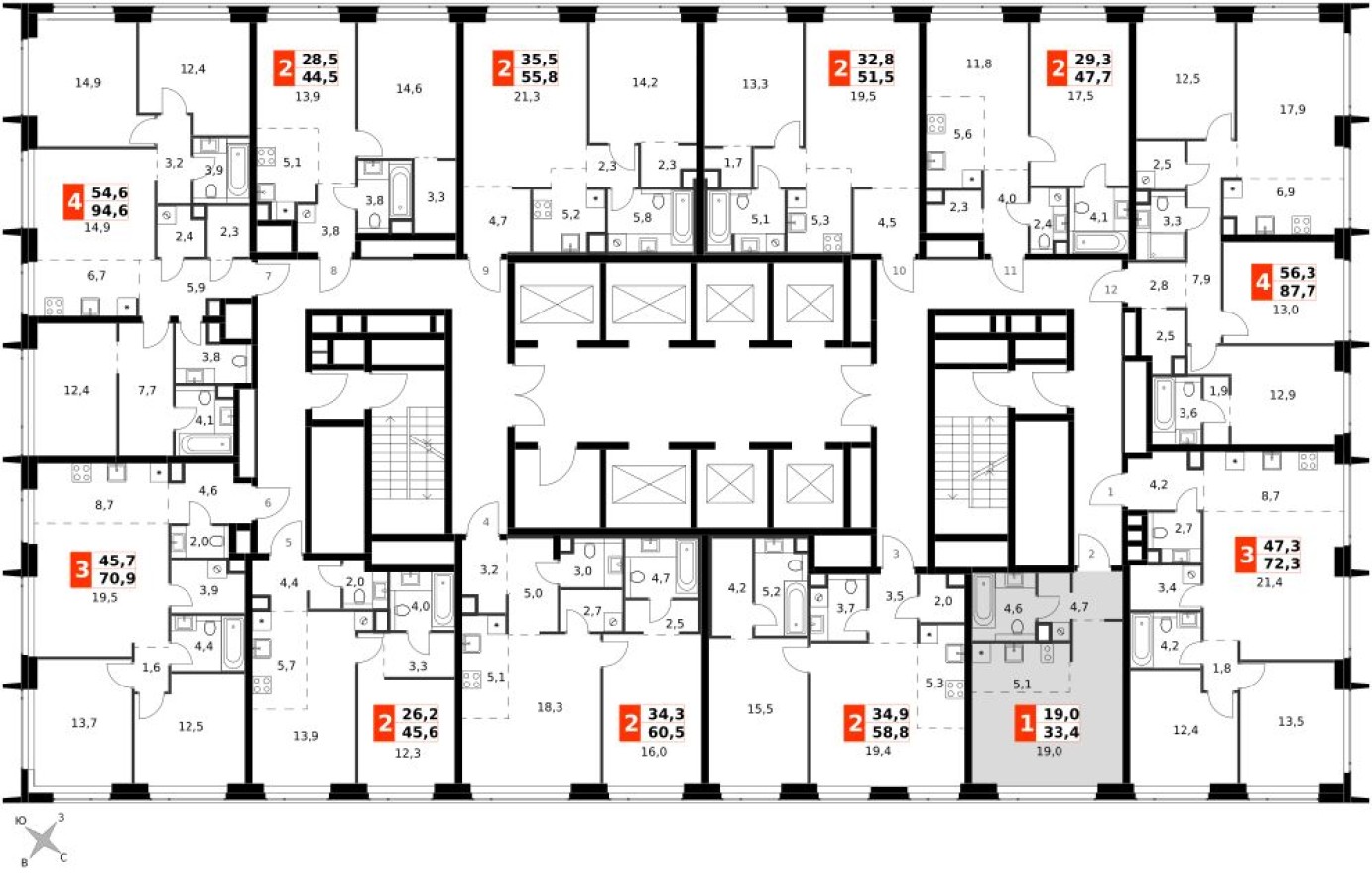План этажа — Студия-квартира, 33.4 м²