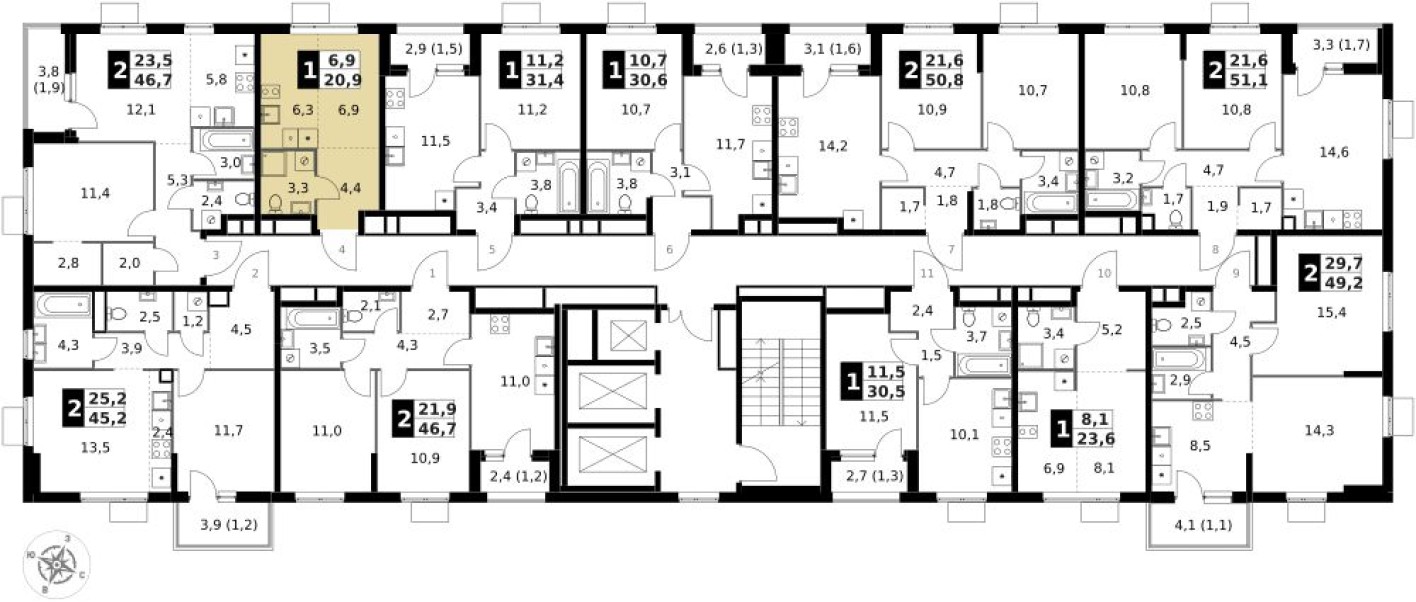 План этажа — Студия-квартира, 20.9 м²