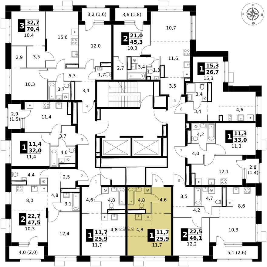 План этажа — Студия-квартира, 25.9 м²