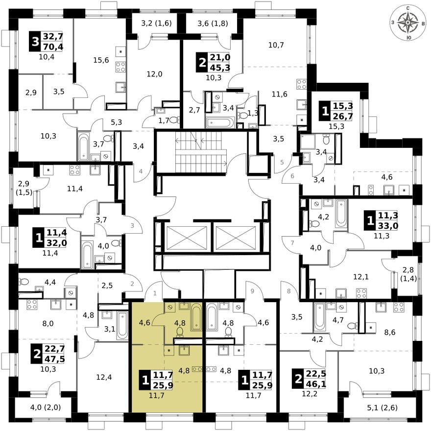 План этажа — Студия-квартира, 25.9 м²