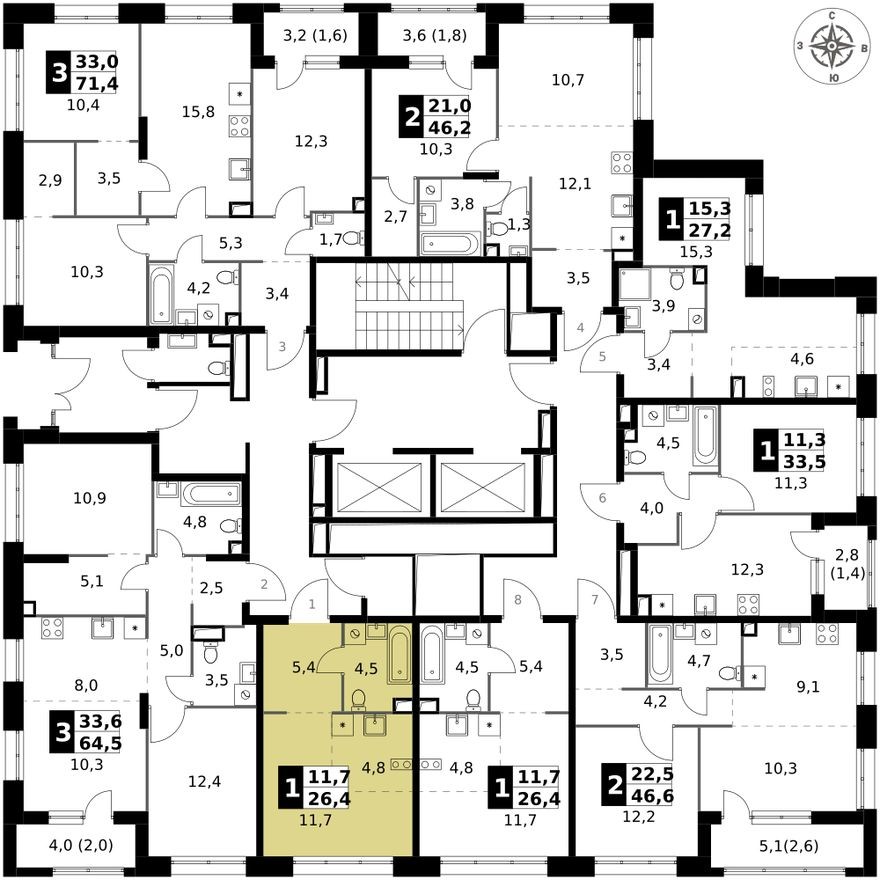План этажа — Студия-квартира, 26.4 м²