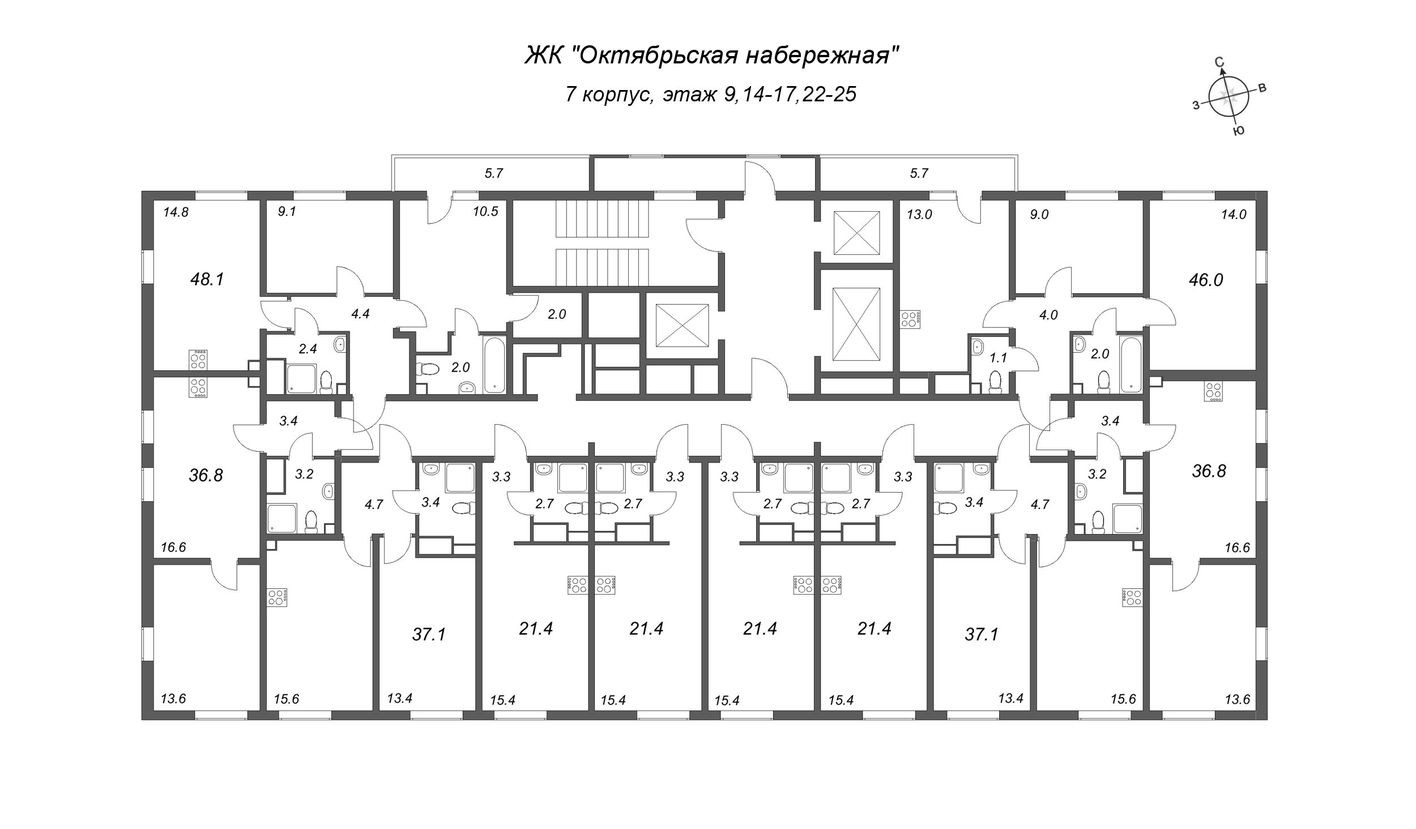 План этажа — Студия-квартира, 21.4 м²
