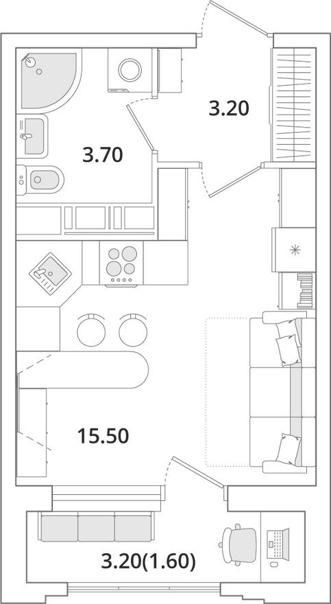 План этажа — Студия-квартира, 24.2 м²