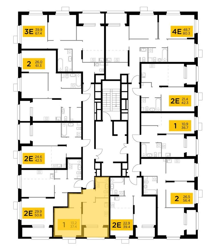План этажа — 1к. квартира, 35.9 м²