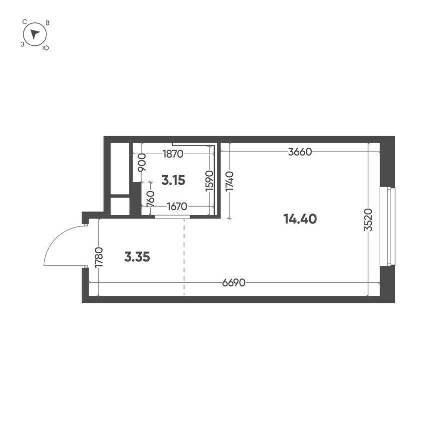 План этажа — Студия-квартира, 20.9 м²
