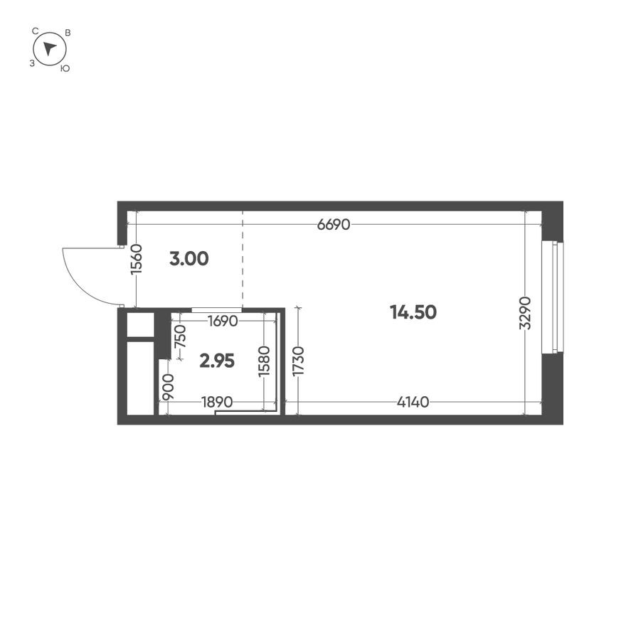 План этажа — Студия-квартира, 20.5 м²