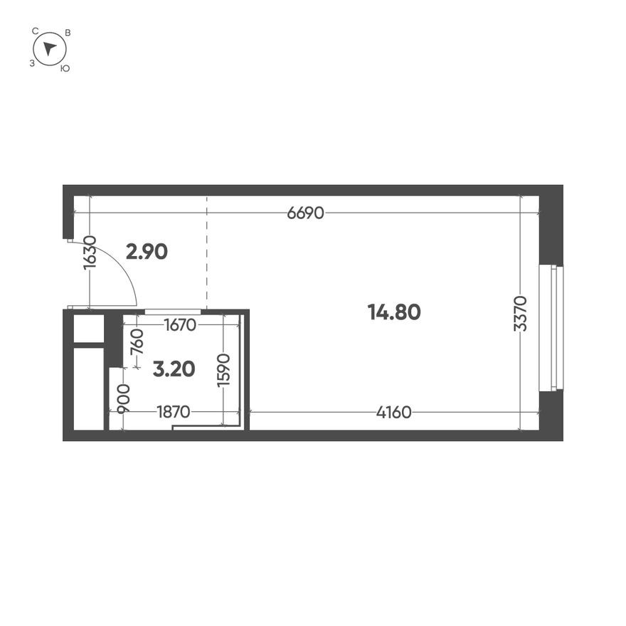 План этажа — Студия-квартира, 20.9 м²
