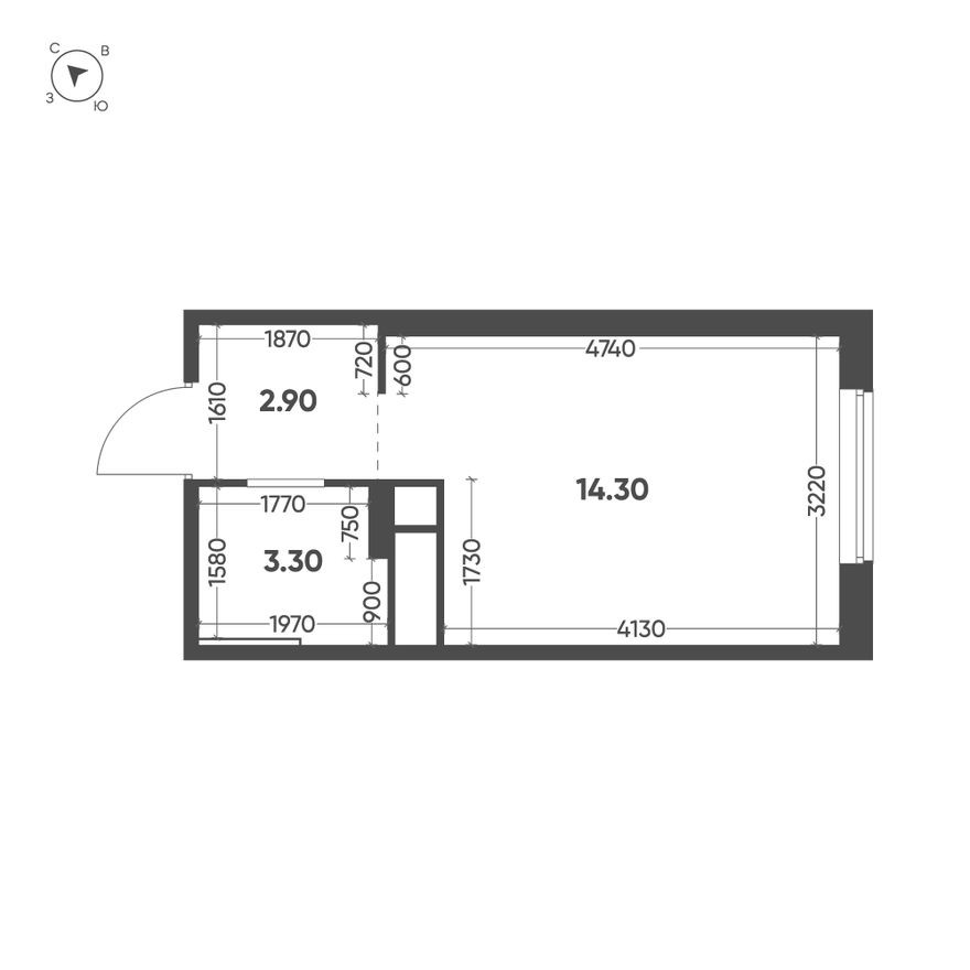 План этажа — Студия-квартира, 20.5 м²