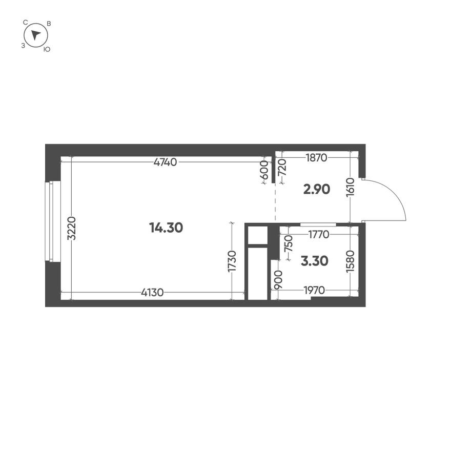 План этажа — Студия-квартира, 20.5 м²