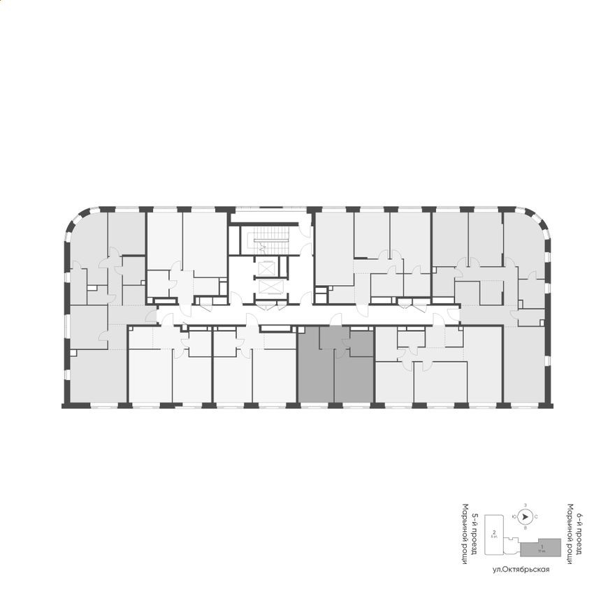 План этажа — 1к. квартира, 40.7 м²