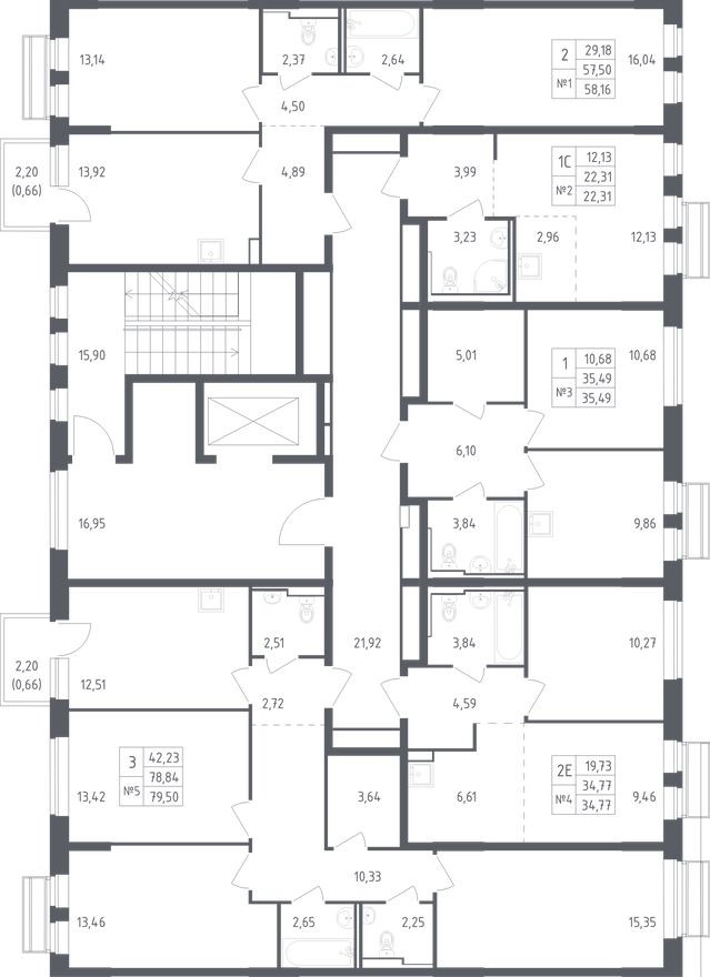 План этажа — 1к. квартира, 35.5 м²