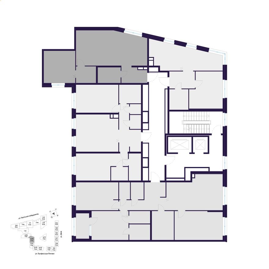 План этажа — 1к. квартира, 62.5 м²