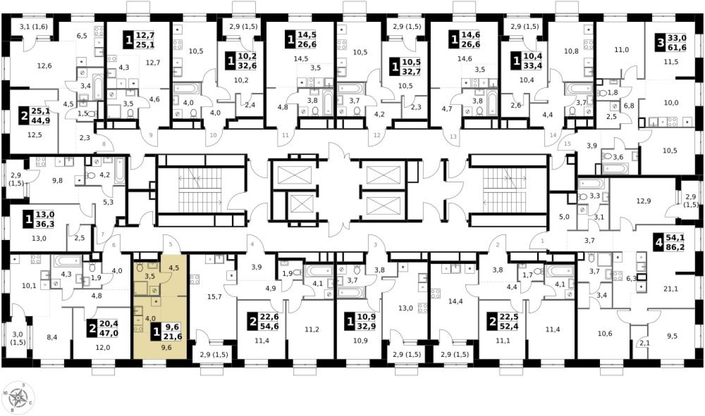 План этажа — Студия-квартира, 21.6 м²