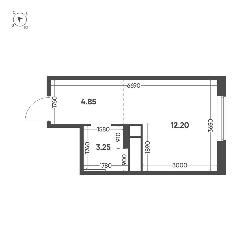 План этажа — Студия-квартира, 20.3 м²